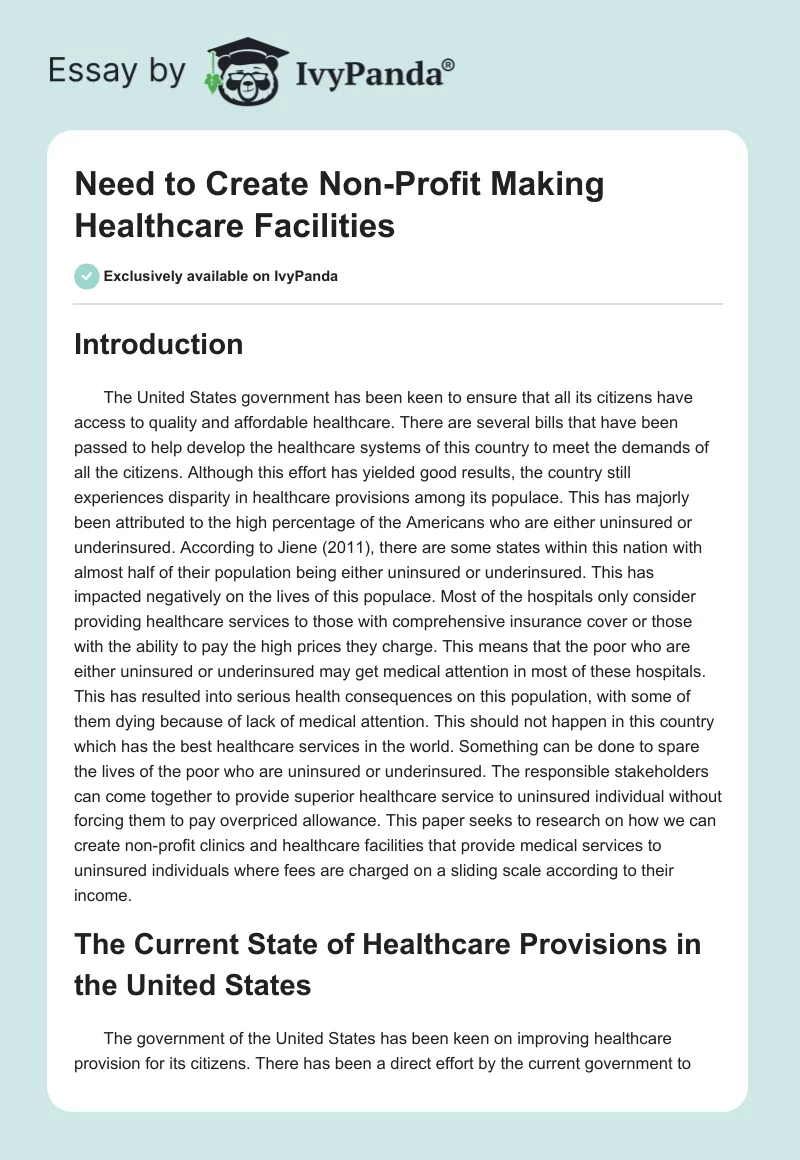 Need to Create Non-Profit Making Healthcare Facilities. Page 1