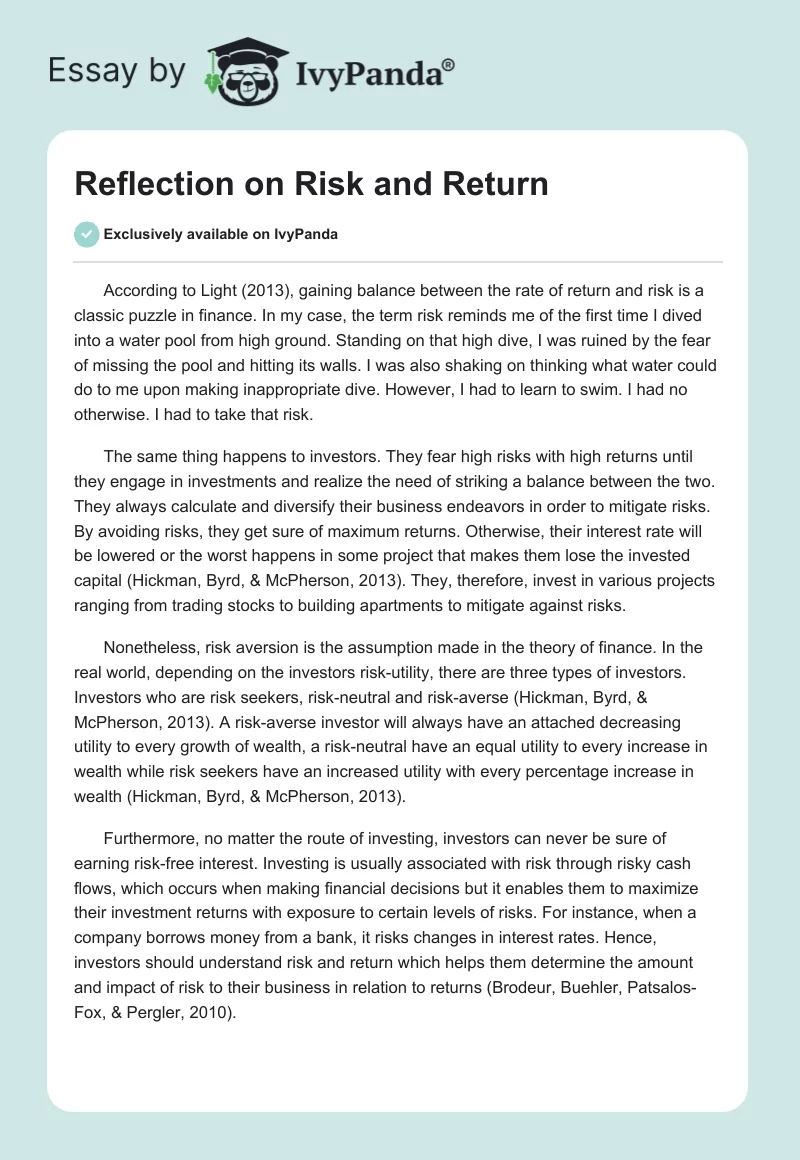 Reflection on Risk and Return. Page 1
