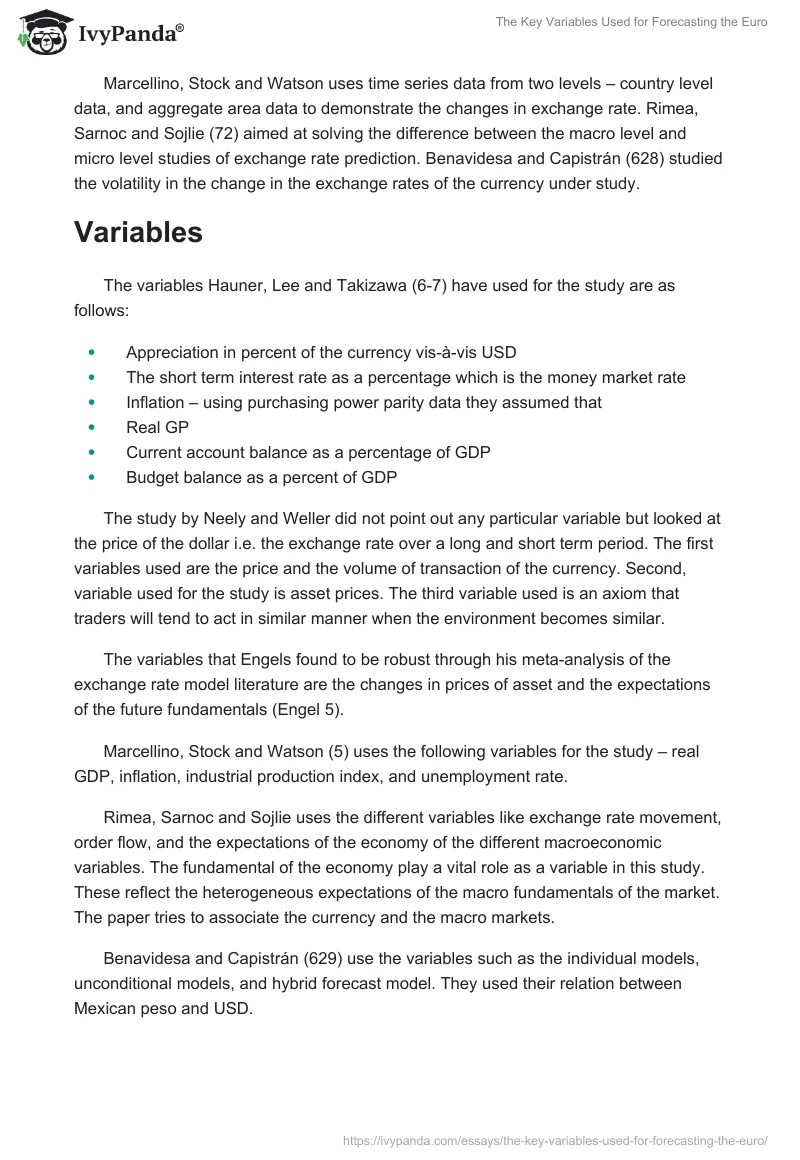 The Key Variables Used for Forecasting the Euro. Page 2