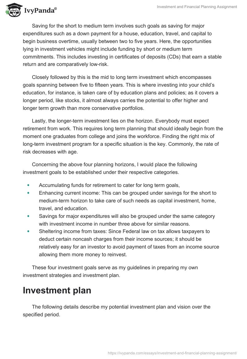Investment and Financial Planning Assignment. Page 2