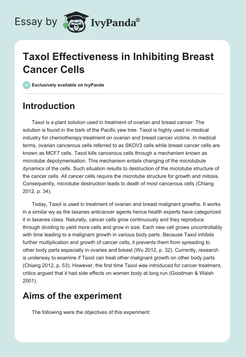 Taxol Effectiveness in Inhibiting Breast Cancer Cells. Page 1