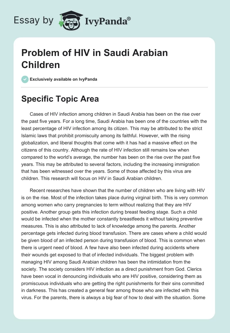 Problem of HIV in Saudi Arabian Children. Page 1