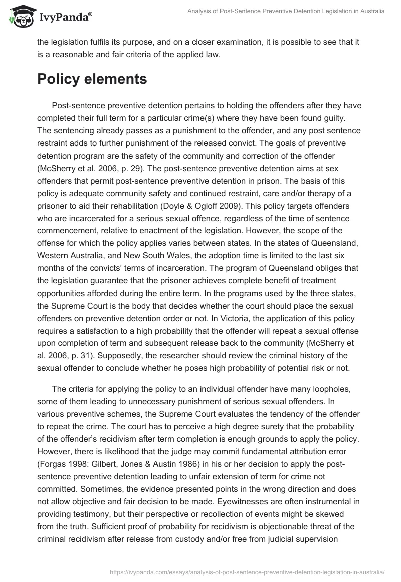 Analysis of Post-Sentence Preventive Detention Legislation in Australia. Page 2