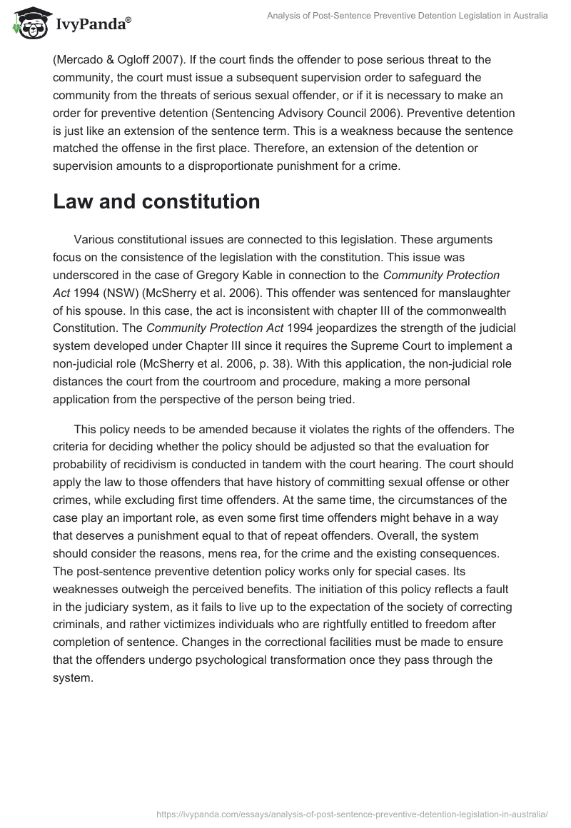 Analysis of Post-Sentence Preventive Detention Legislation in Australia. Page 3