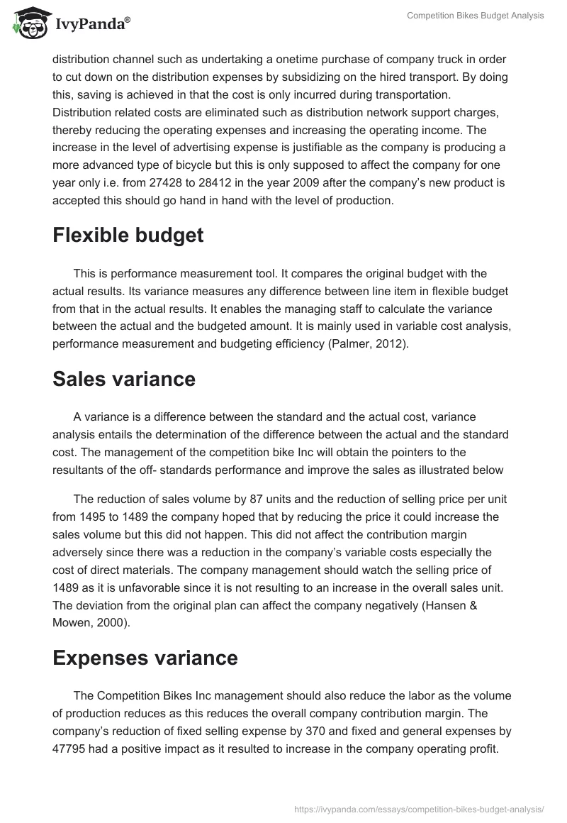 Competition Bikes Budget Analysis. Page 3