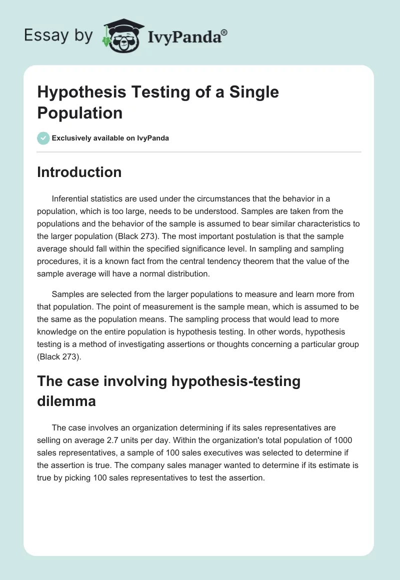 Hypothesis Testing of a Single Population. Page 1