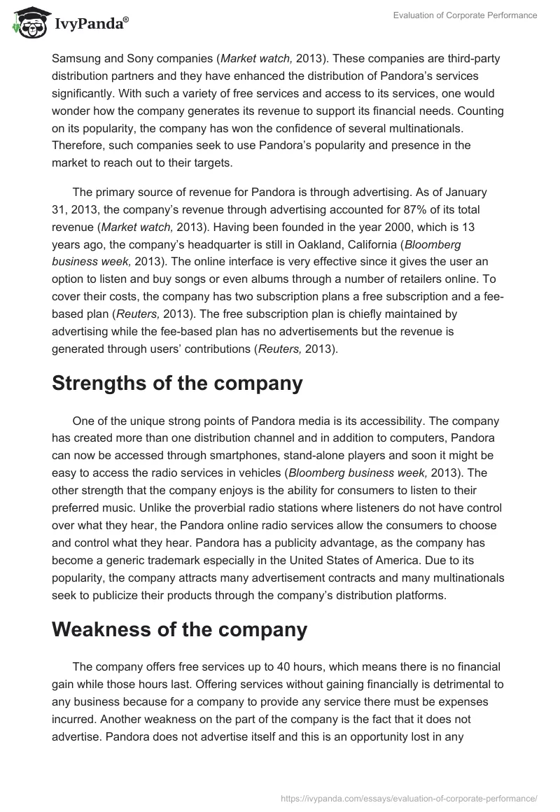 Evaluation of Corporate Performance. Page 2