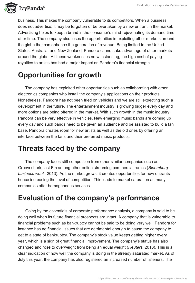 Evaluation of Corporate Performance. Page 3