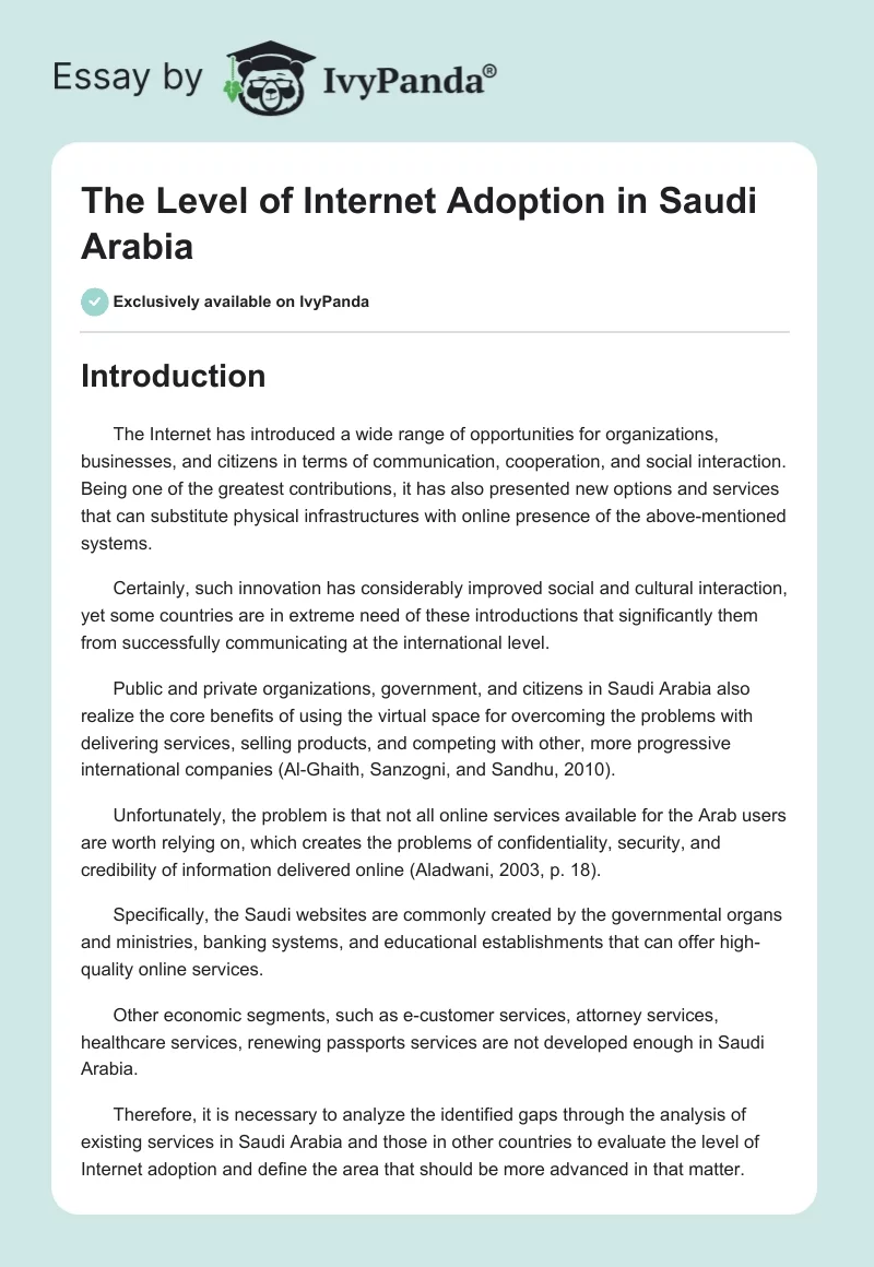 The Level of Internet Adoption in Saudi Arabia. Page 1
