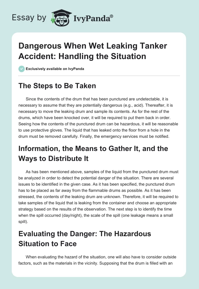 Dangerous When Wet Leaking Tanker Accident: Handling the Situation. Page 1
