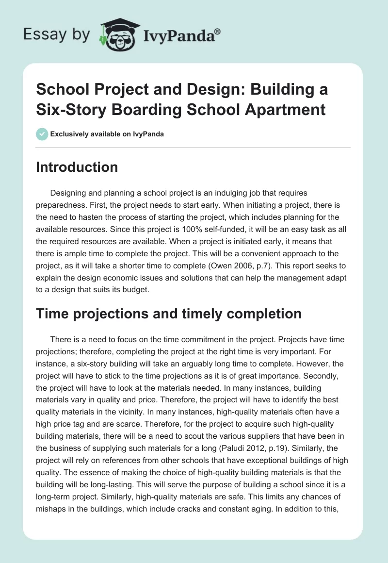 School Project and Design: Building a Six-Story Boarding School Apartment. Page 1
