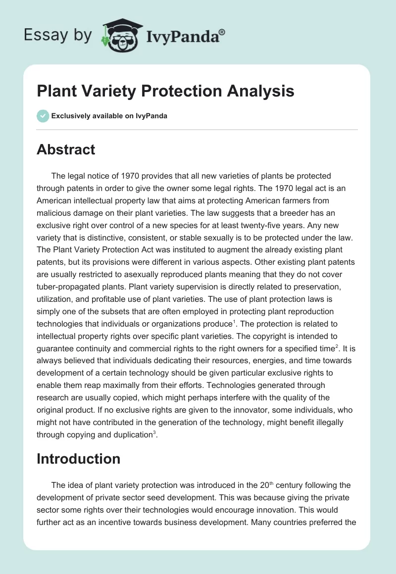 Plant Variety Protection Analysis. Page 1