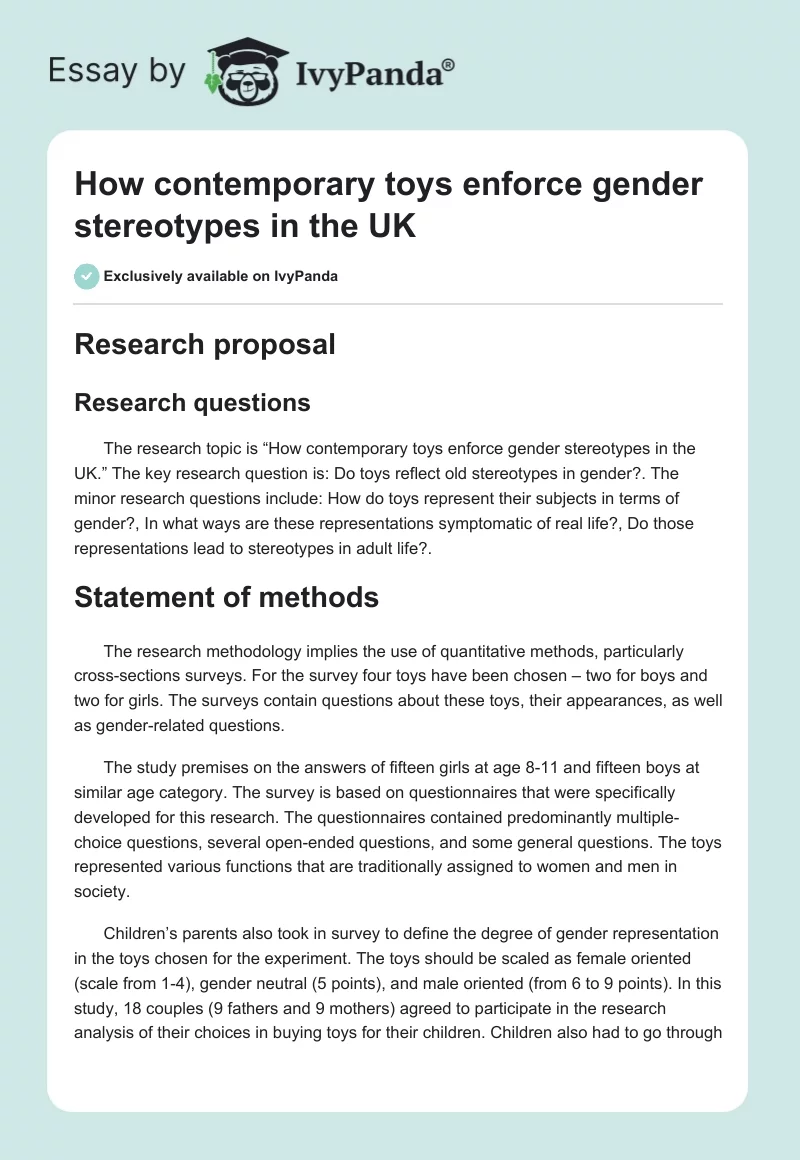 How contemporary toys enforce gender stereotypes in the UK. Page 1
