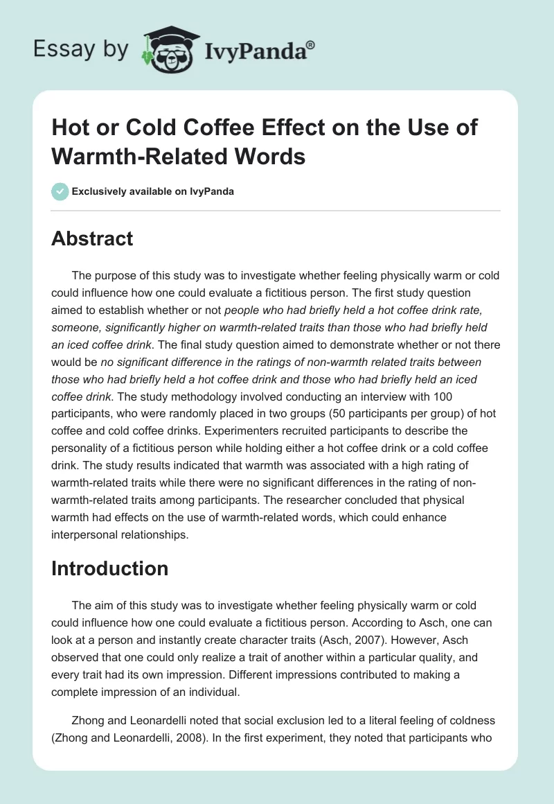 Hot or Cold Coffee Effect on the Use of Warmth-Related Words. Page 1