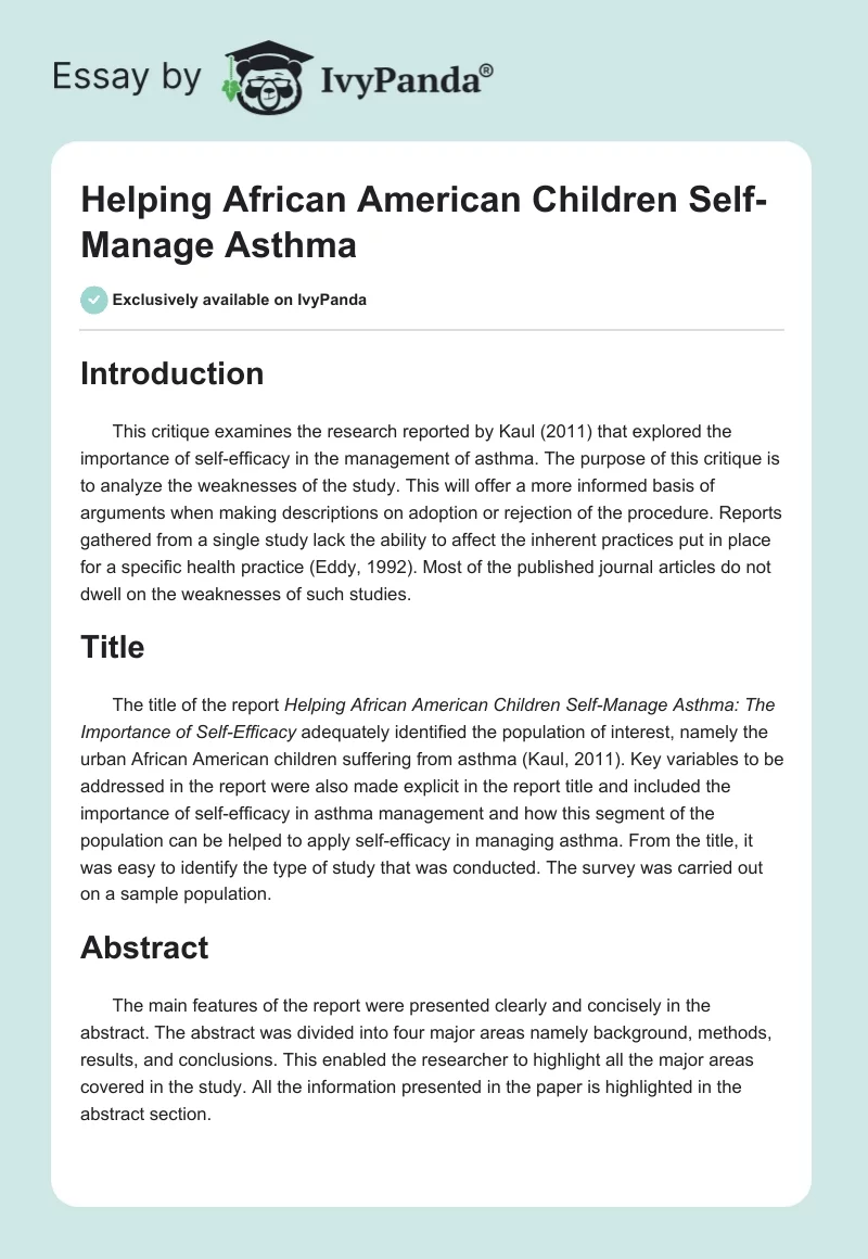 Helping African American Children Self-Manage Asthma. Page 1