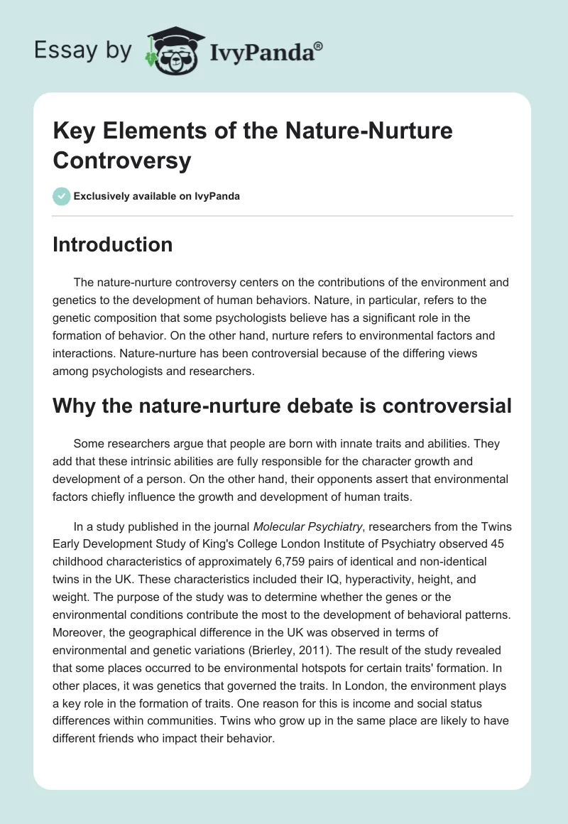 Key Elements of the Nature-Nurture Controversy. Page 1