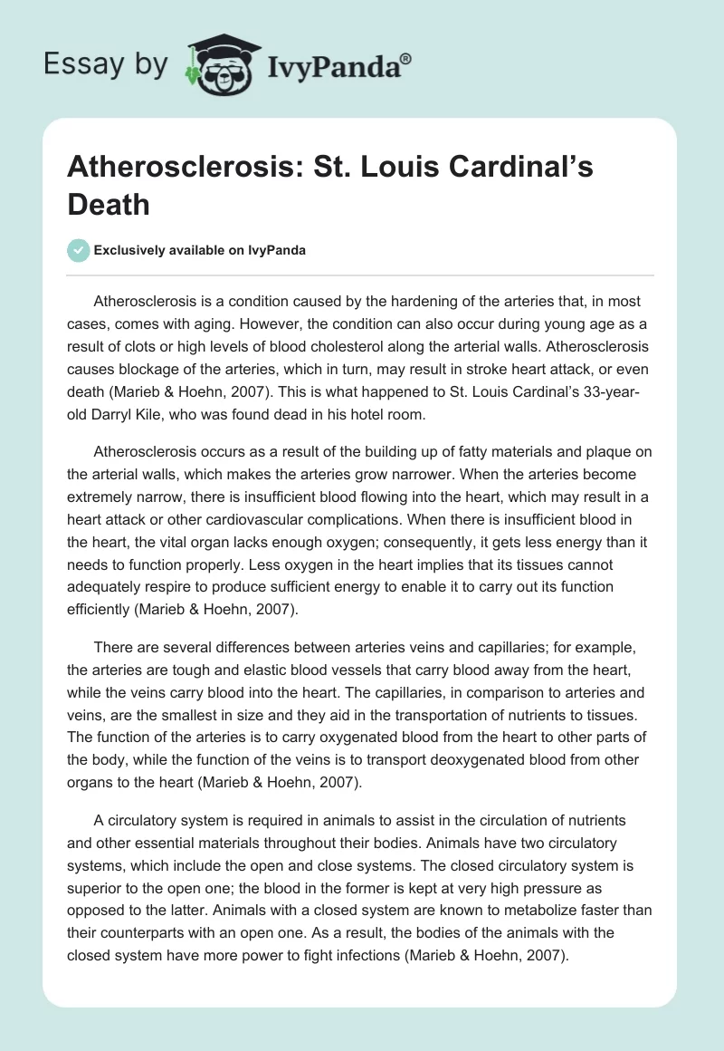 Atherosclerosis: St. Louis Cardinal’s Death. Page 1