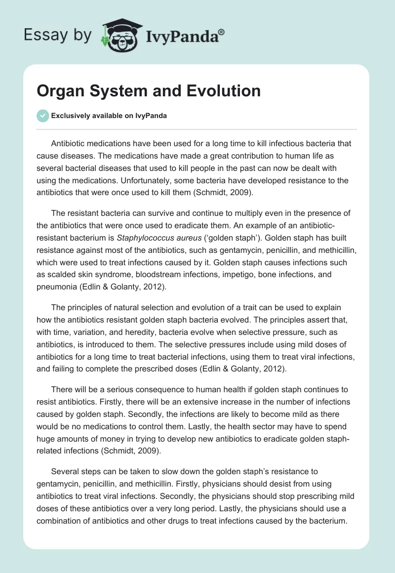 Organ System and Evolution. Page 1