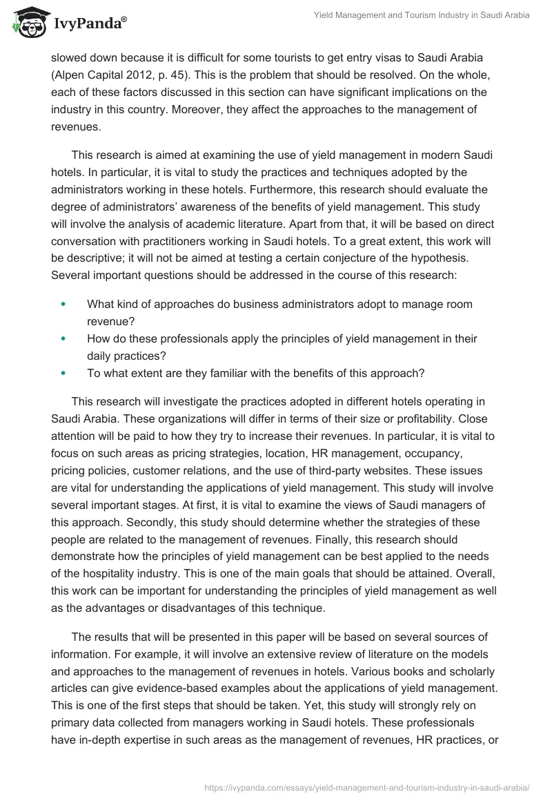 Yield Management and Tourism Industry in Saudi Arabia. Page 3