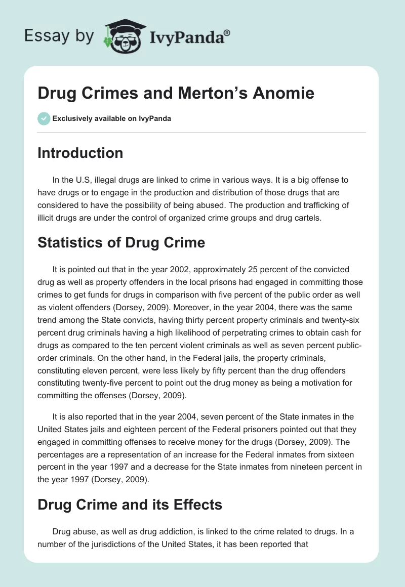 Drug Crimes and Merton’s Anomie. Page 1