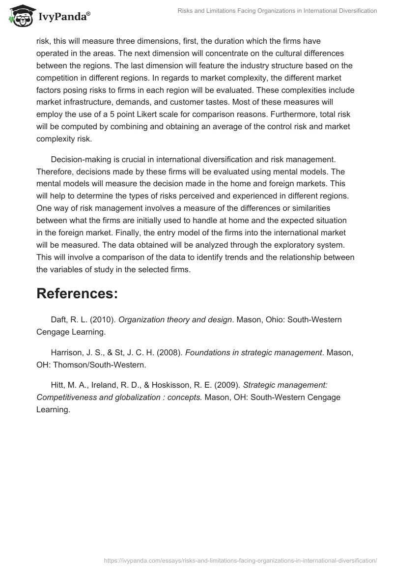 Risks and Limitations Facing Organizations in International Diversification. Page 3