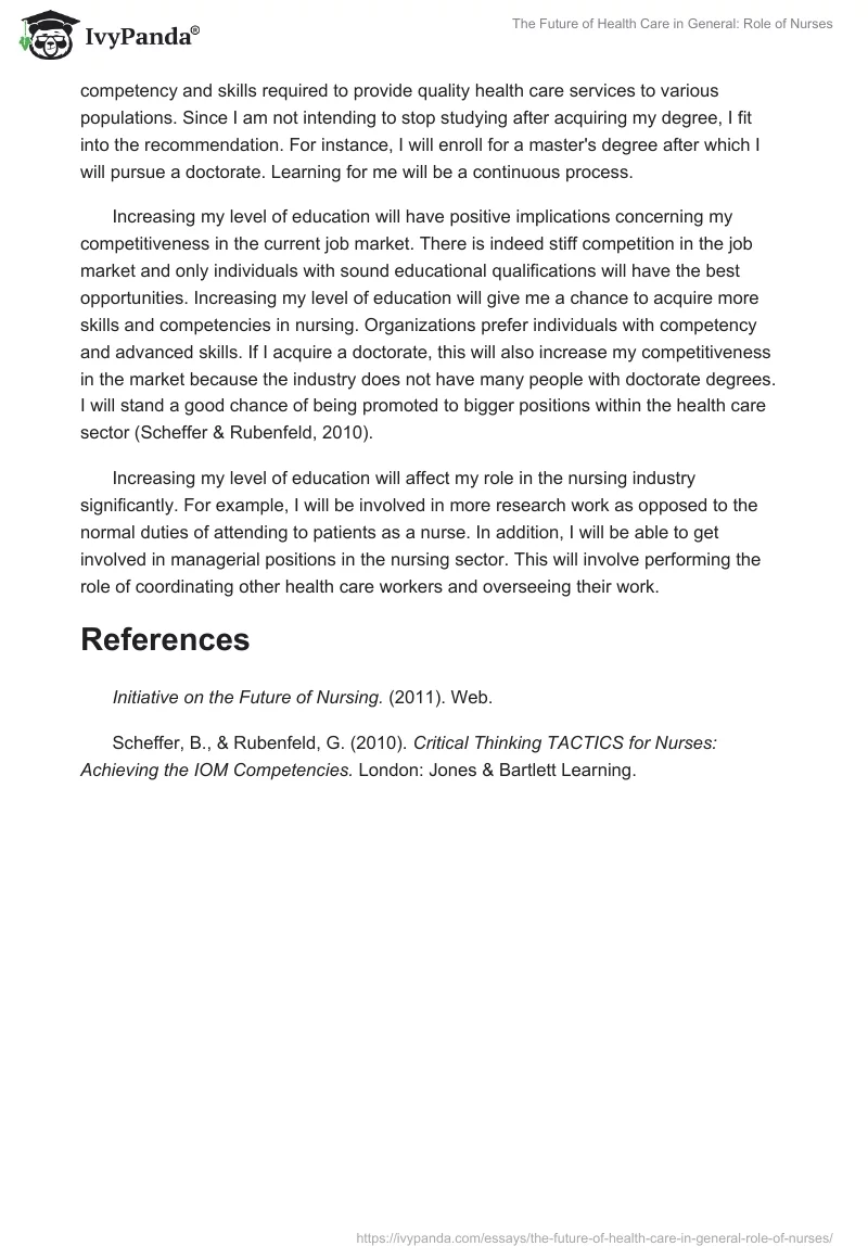 The Future of Health Care in General: Role of Nurses. Page 2