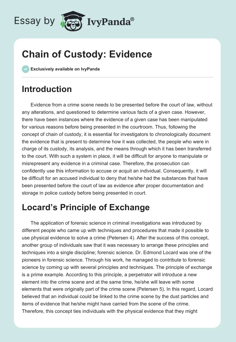 Chain of Custody: Evidence. Page 1