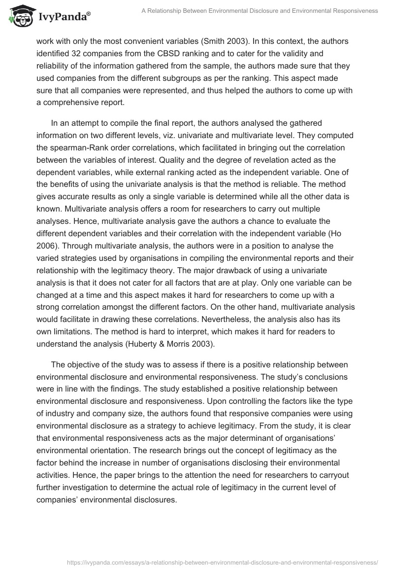 A Relationship Between Environmental Disclosure and Environmental Responsiveness. Page 4