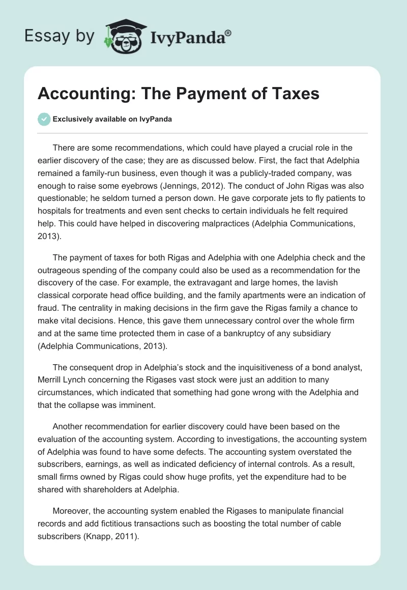 Accounting: The Payment of Taxes. Page 1