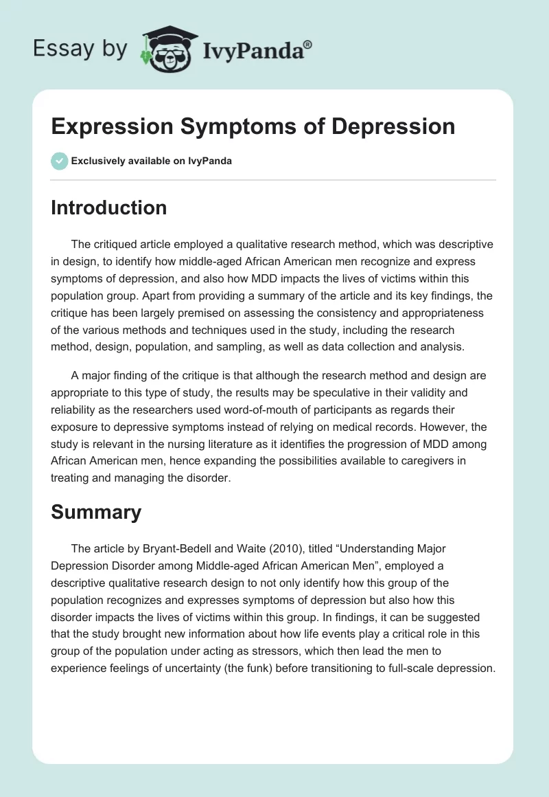 Expression Symptoms of Depression. Page 1