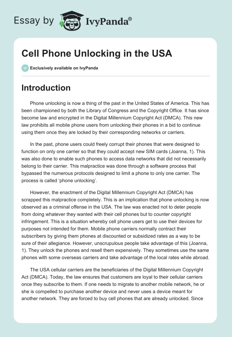 Cell Phone Unlocking in the USA. Page 1