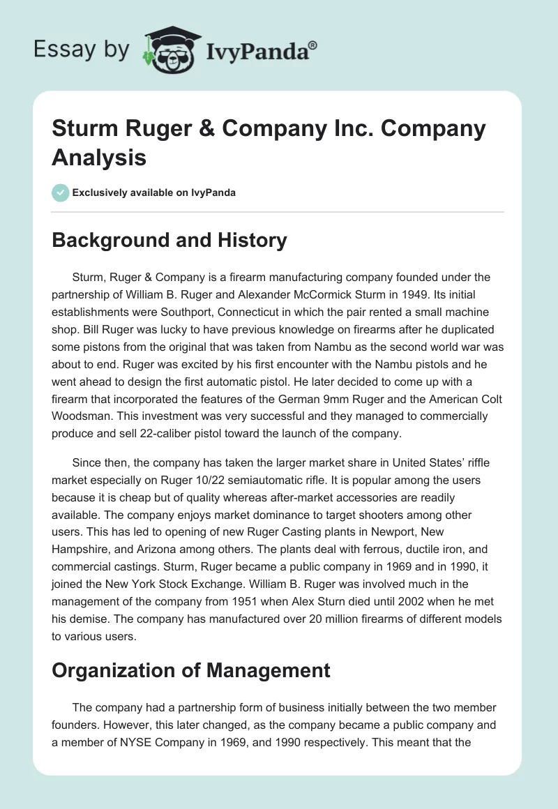Sturm Ruger & Company Inc. Company Analysis. Page 1