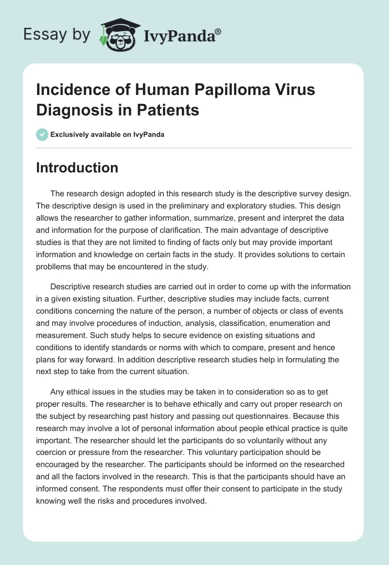 Incidence of Human Papilloma Virus Diagnosis in Patients. Page 1