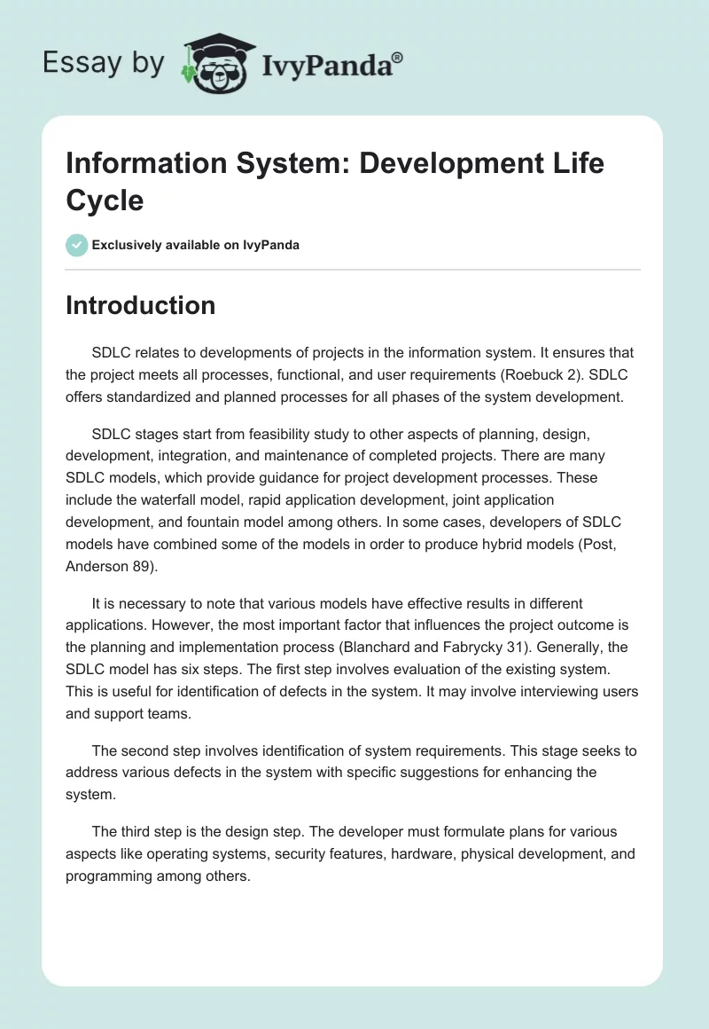 Information System: Development Life Cycle. Page 1