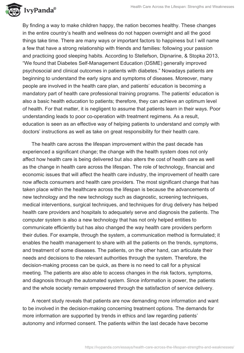 Health Care Across the Lifespan: Strengths and Weaknesses. Page 2