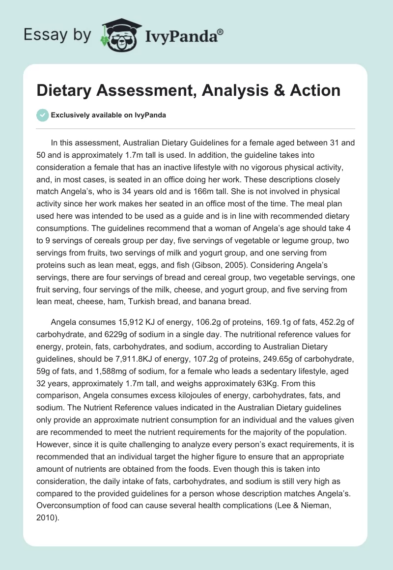 Dietary Assessment, Analysis & Action. Page 1