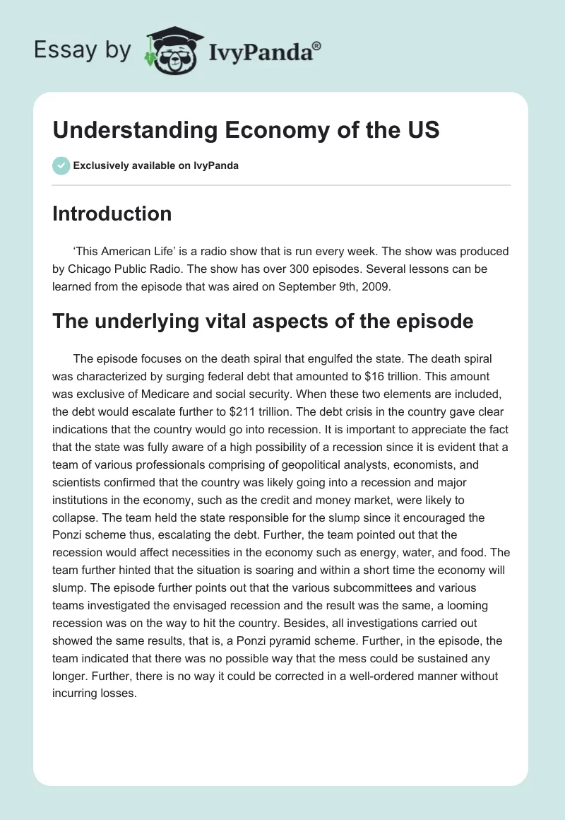 Understanding Economy of the US. Page 1