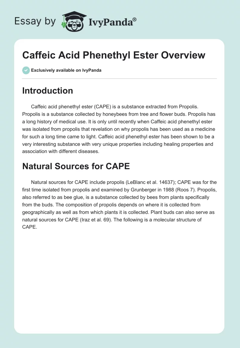 Caffeic Acid Phenethyl Ester Overview. Page 1