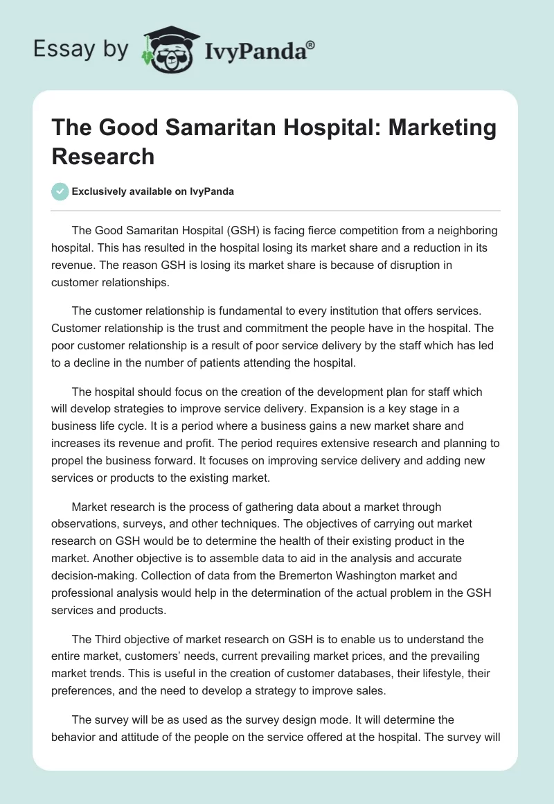 The Good Samaritan Hospital: Marketing Research. Page 1