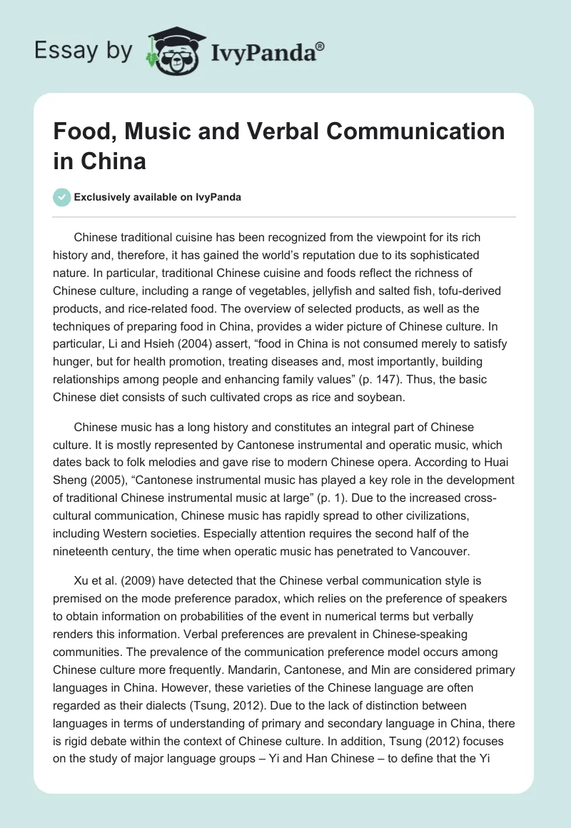 Food, Music and Verbal Communication in China. Page 1