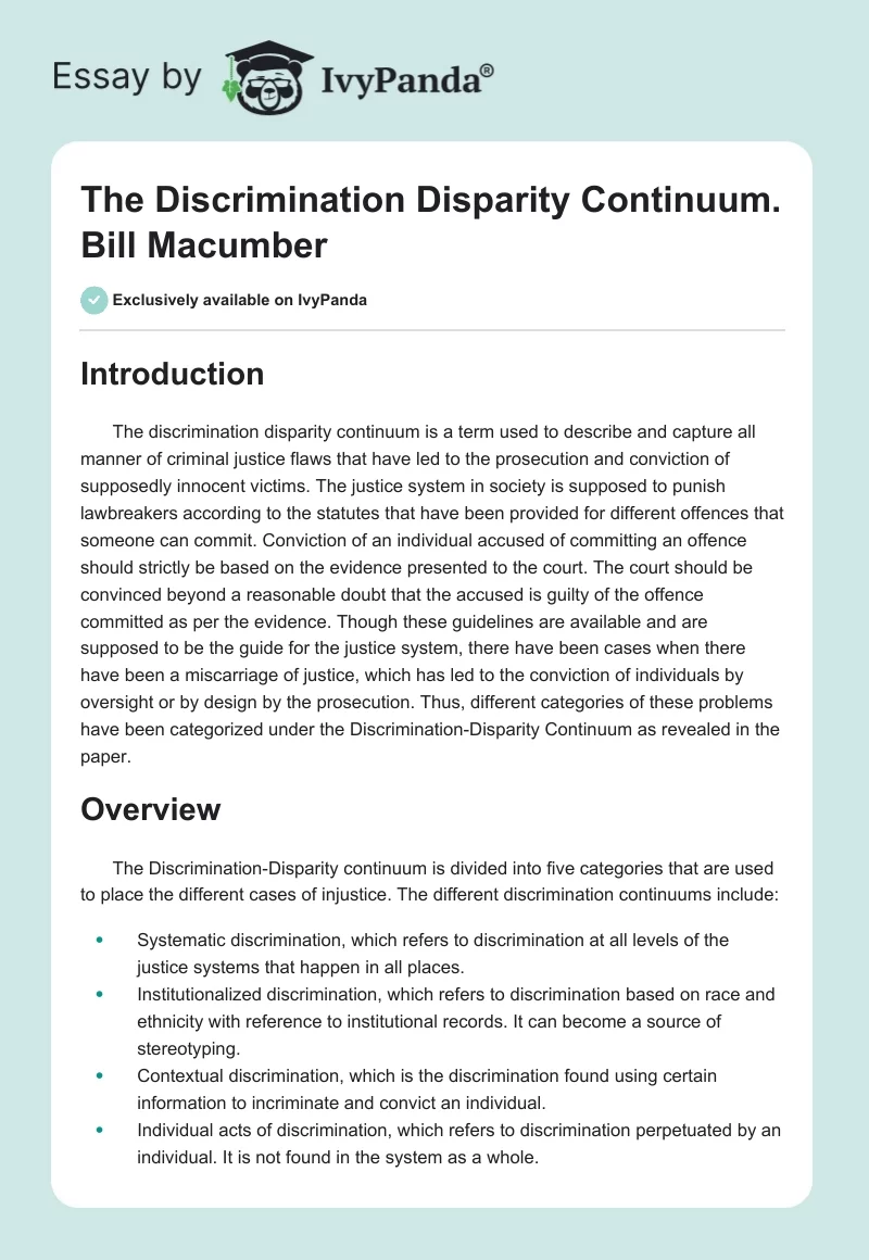 The Discrimination Disparity Continuum. Bill Macumber. Page 1
