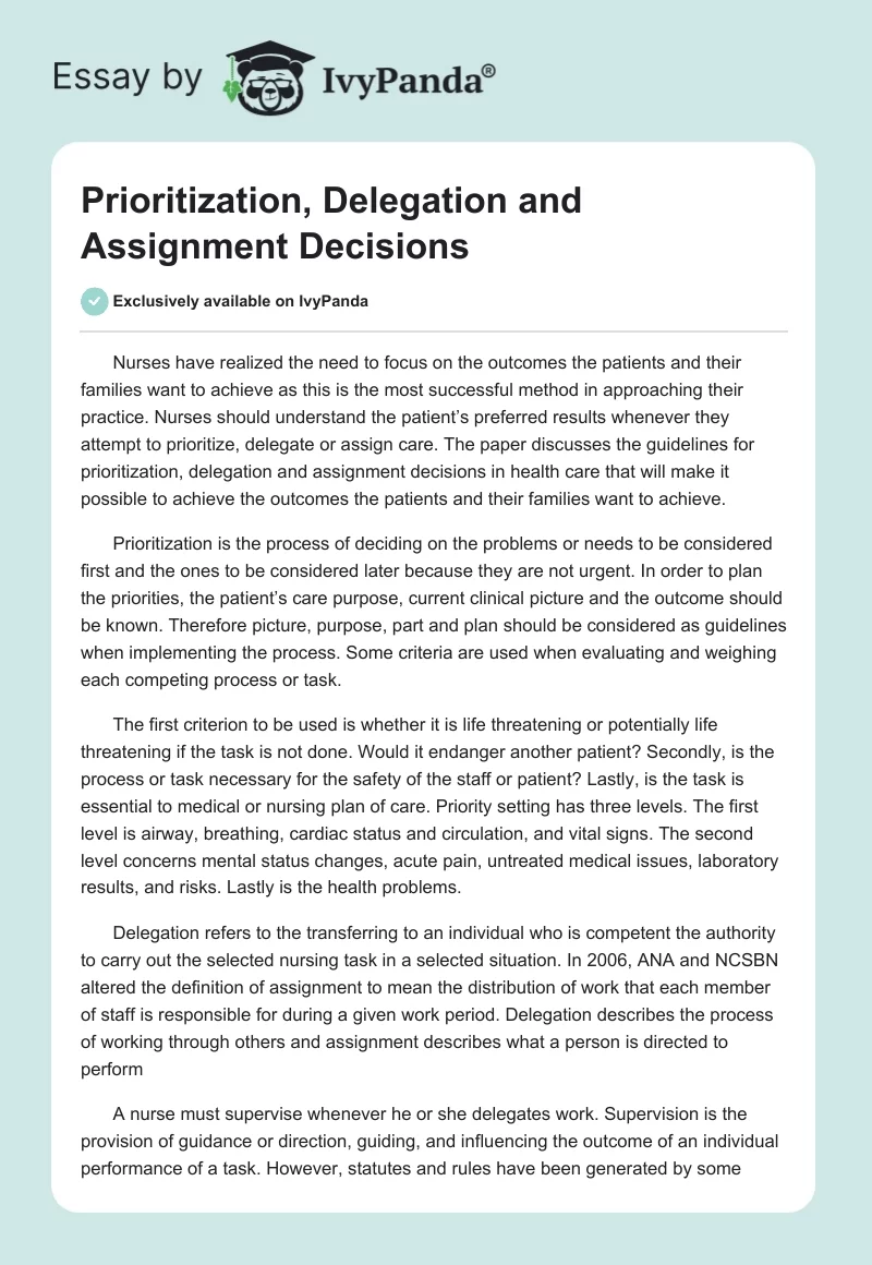 Prioritization, Delegation and Assignment Decisions. Page 1