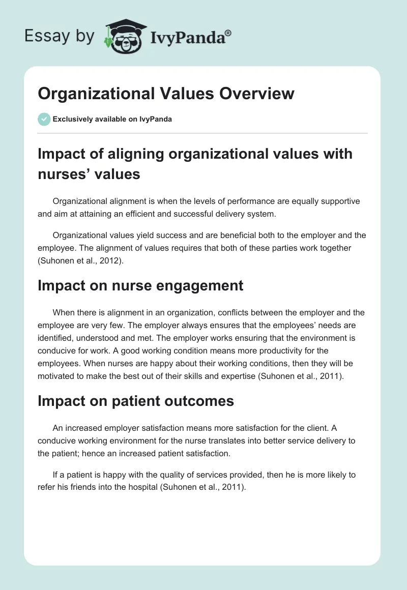Organizational Values Overview. Page 1