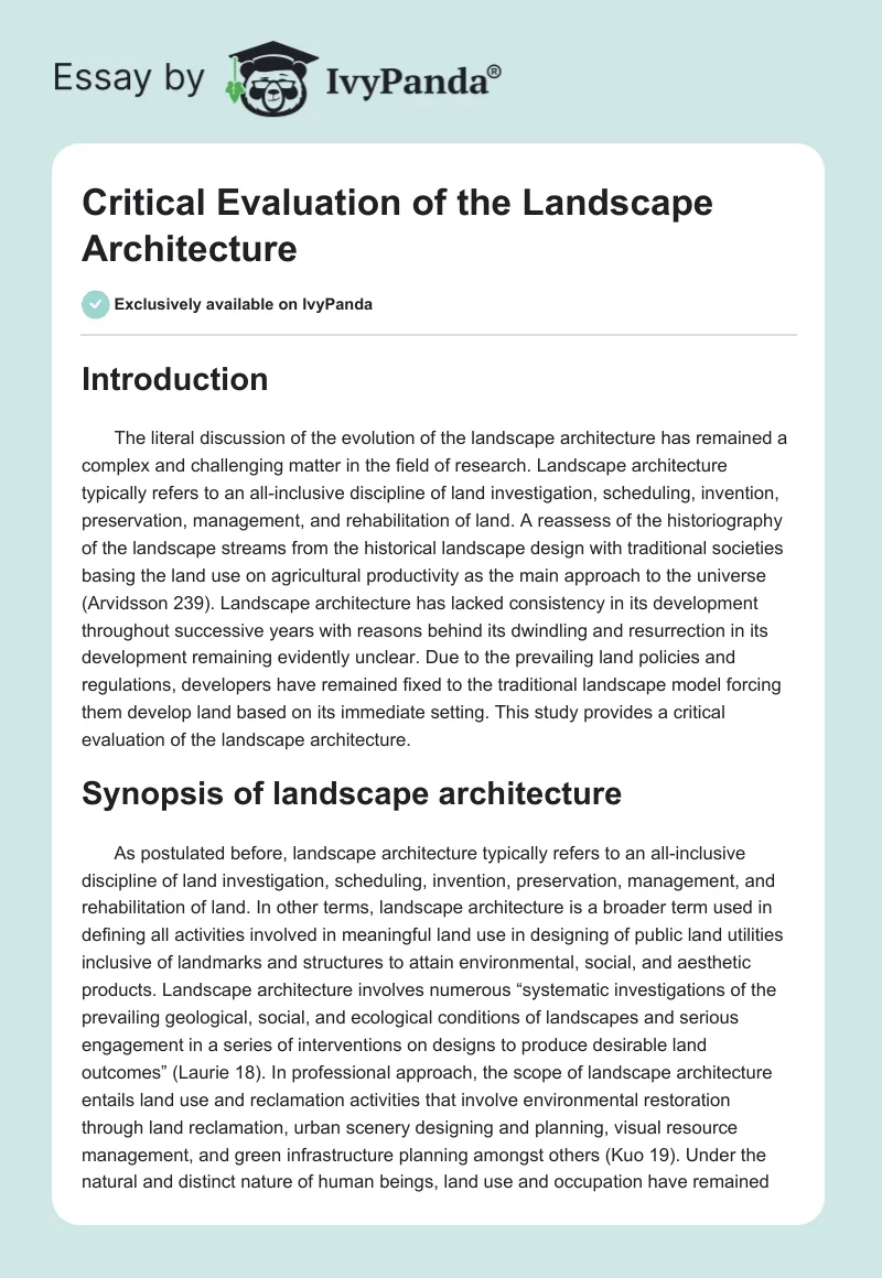 Critical Evaluation of the Landscape Architecture. Page 1