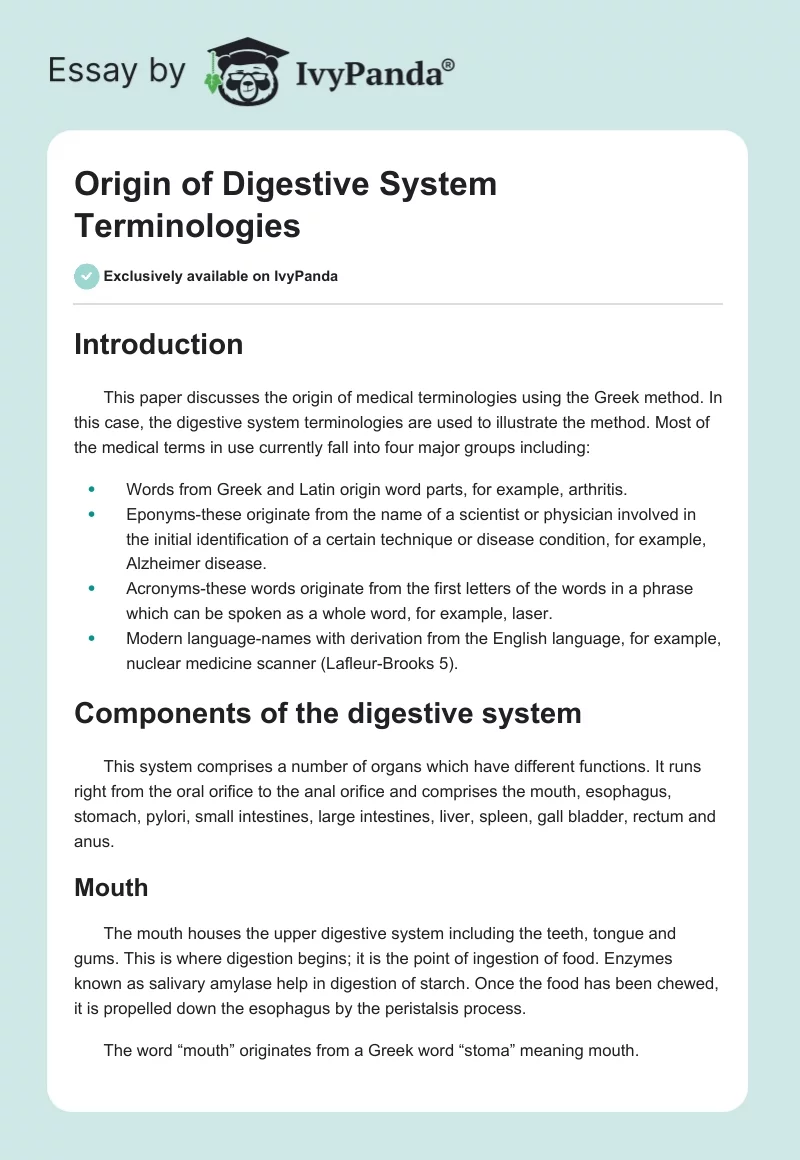 Origin of Digestive System Terminologies. Page 1