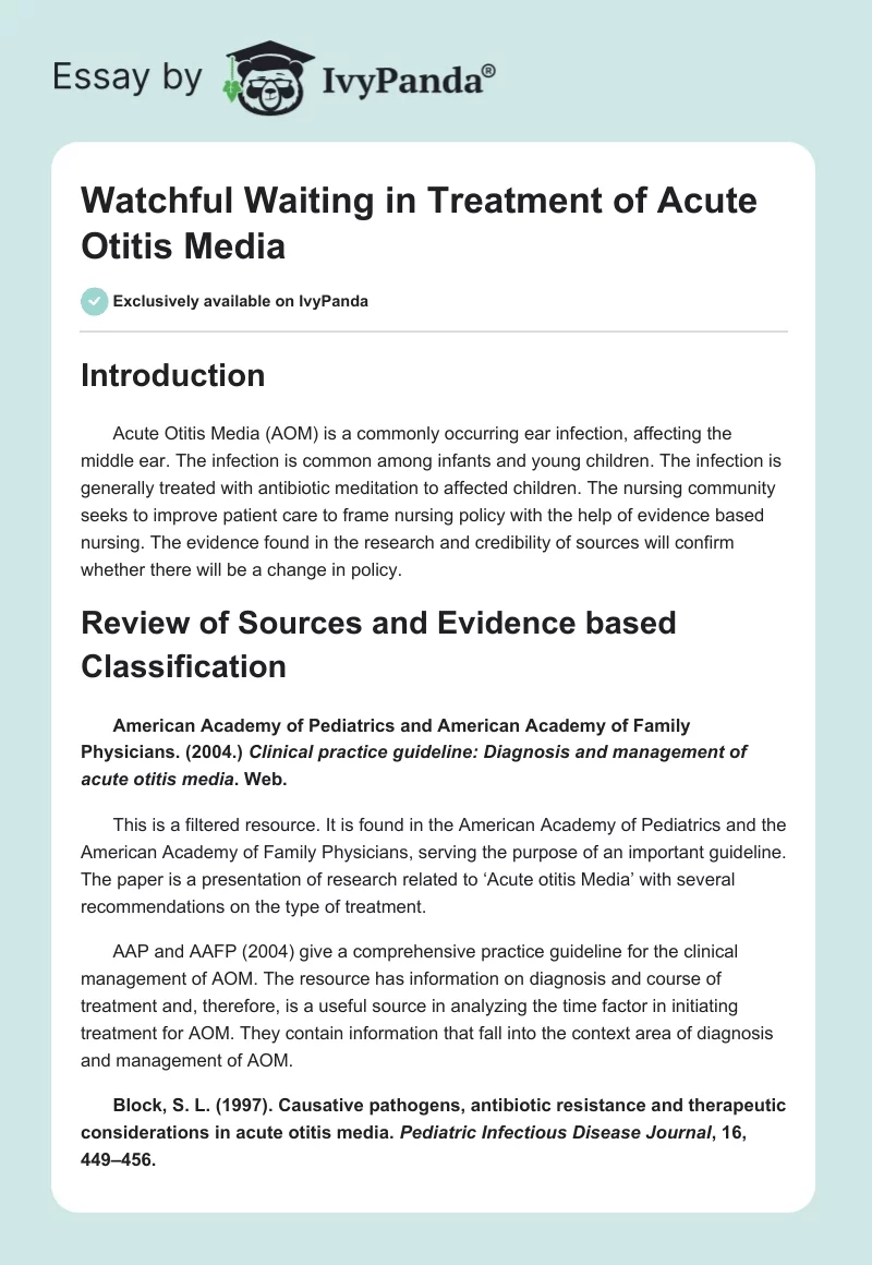 Watchful Waiting in Treatment of Acute Otitis Media. Page 1