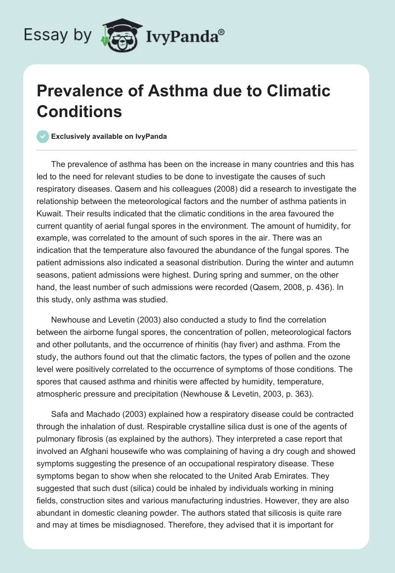 Prevalence of Asthma Due to Climatic Conditions. Page 1