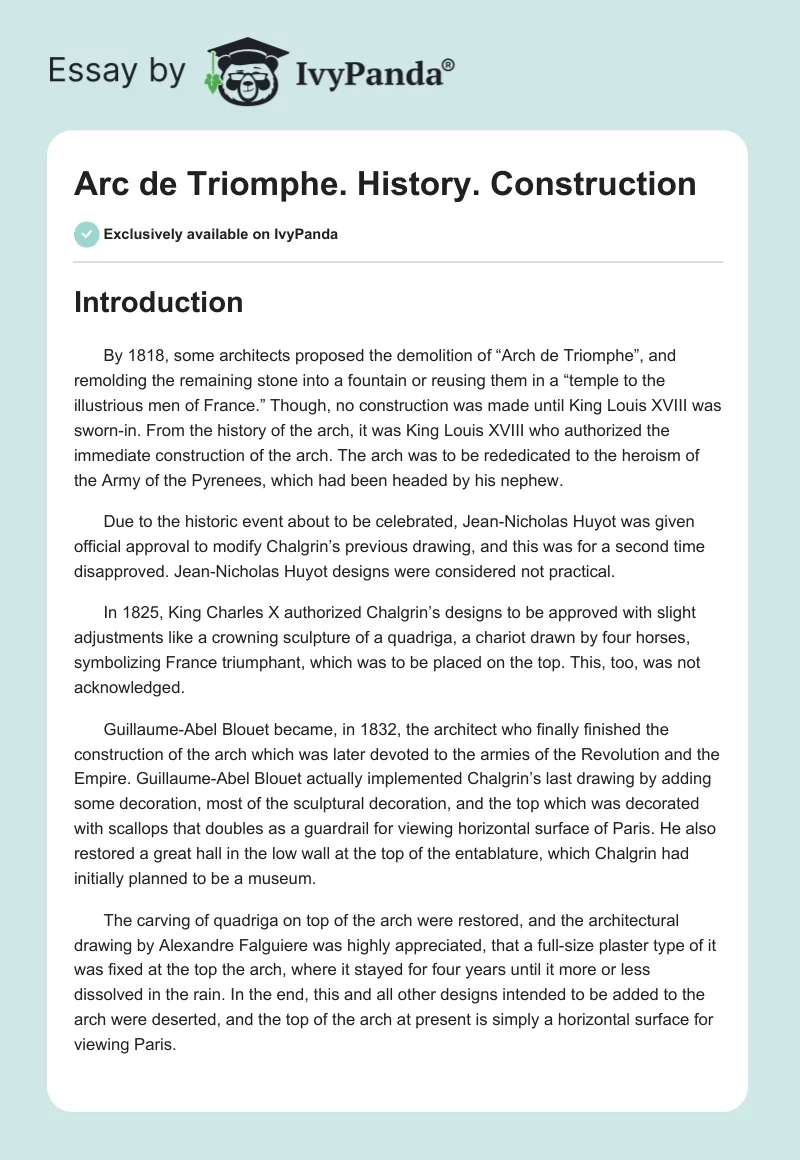 Arc de Triomphe. History. Construction. Page 1