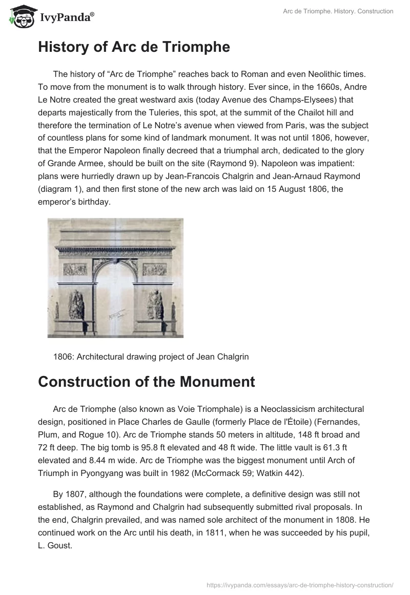 Arc de Triomphe. History. Construction. Page 2