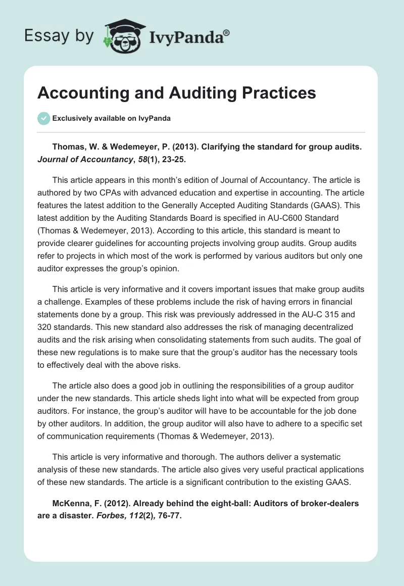 Accounting and Auditing Practices. Page 1